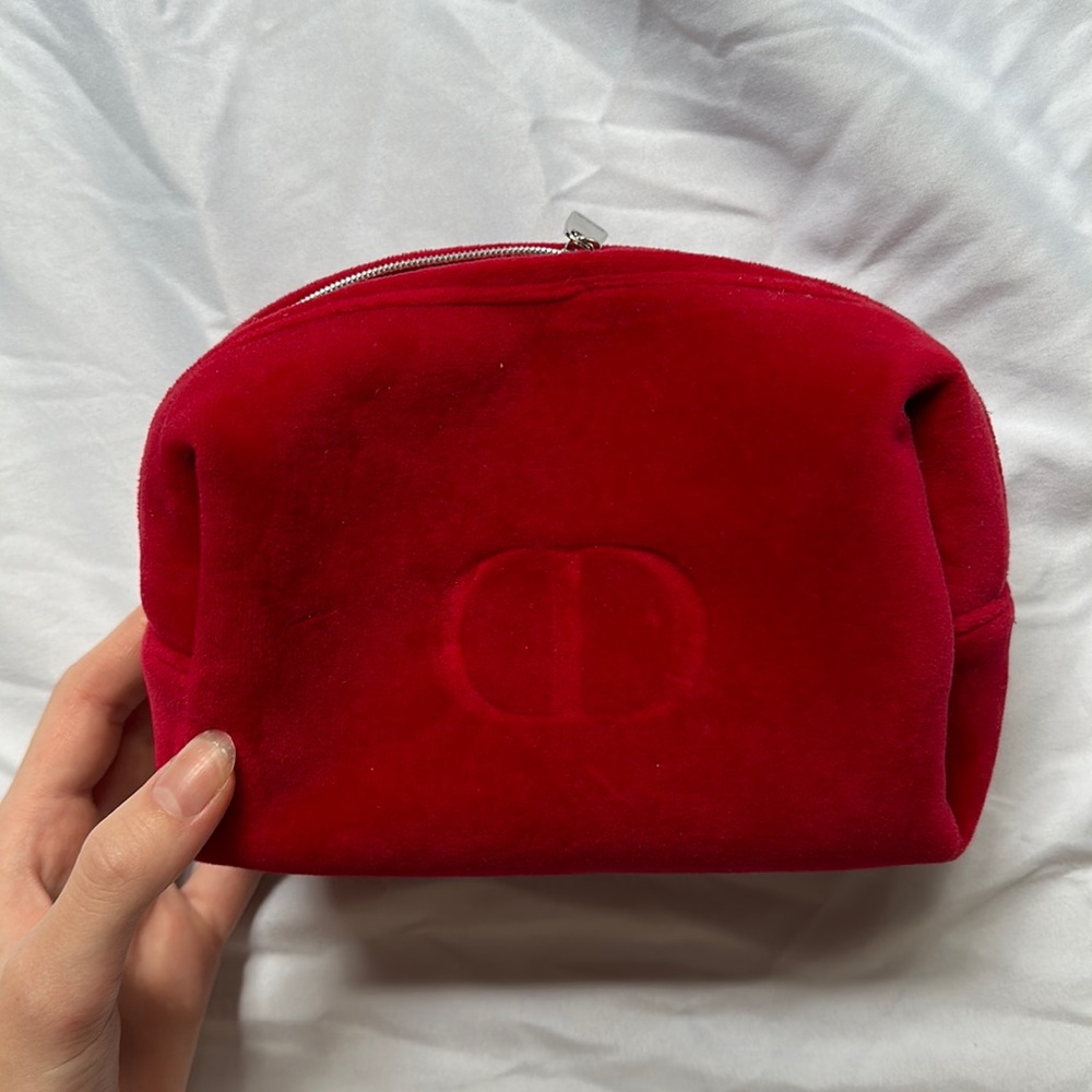 Dior red velvet cosmetic makeup pouch